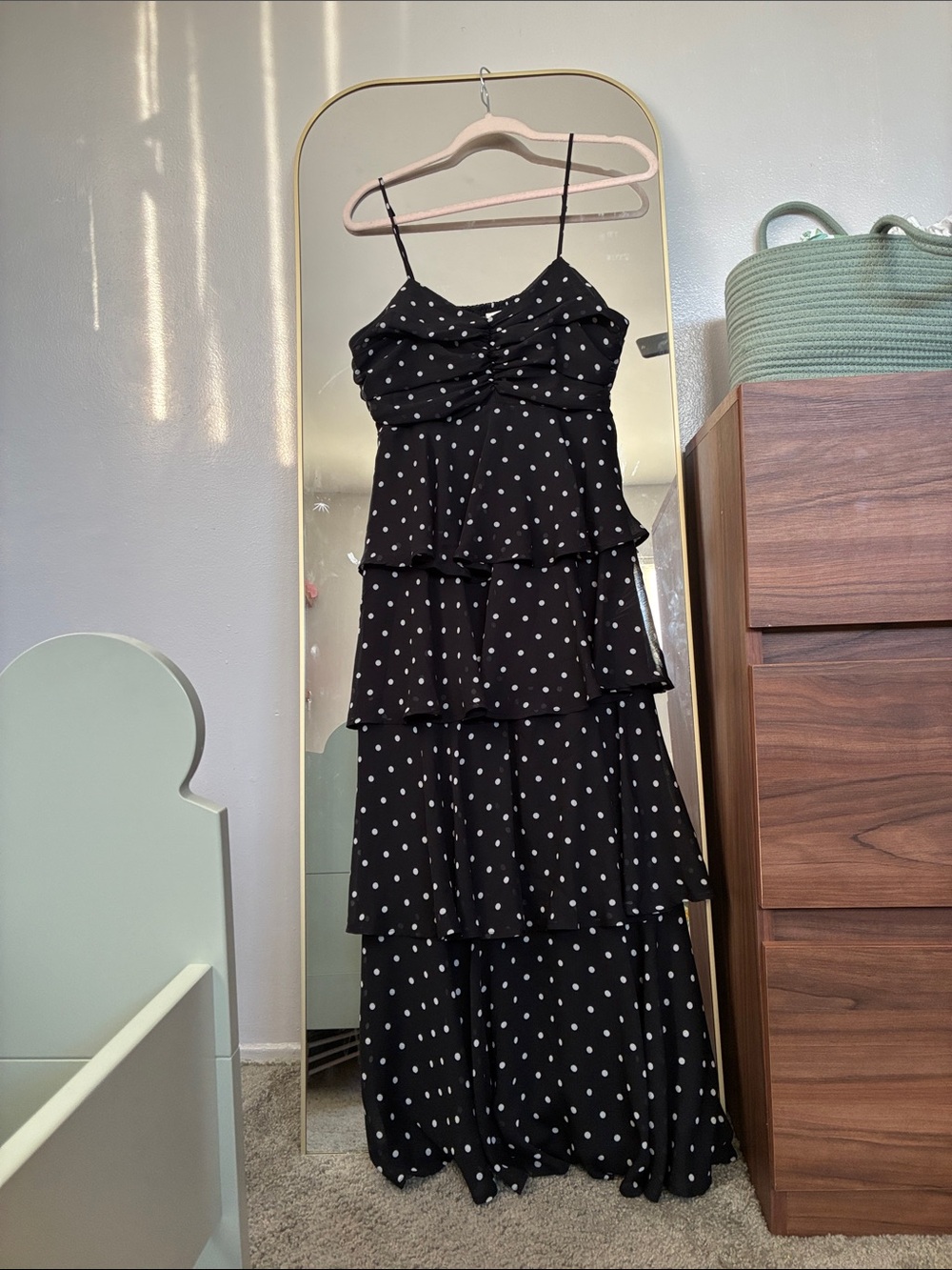 Black Polka Dot Tiered Maxi Dress -